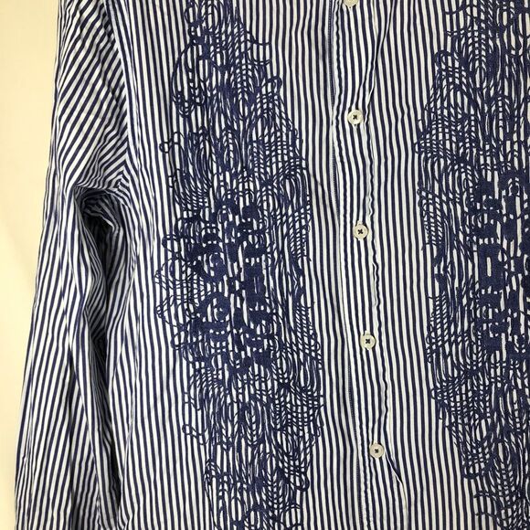 A|X Armani Exchange Button Down Shirt Size XL Blue Embroidered Womens - Picture 10 of 10
